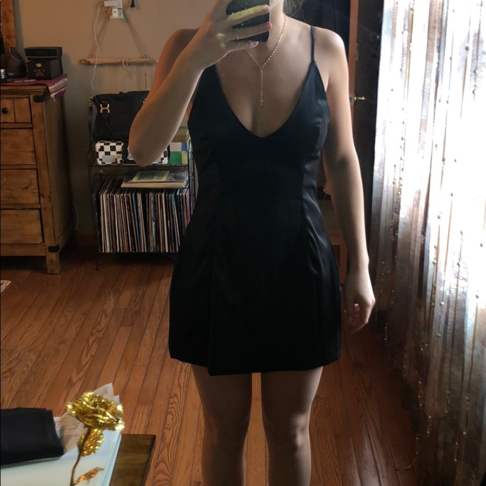 Satin black mini dress